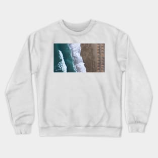 Sandy Beach with Umbrellas and Sea Waves Crewneck Sweatshirt